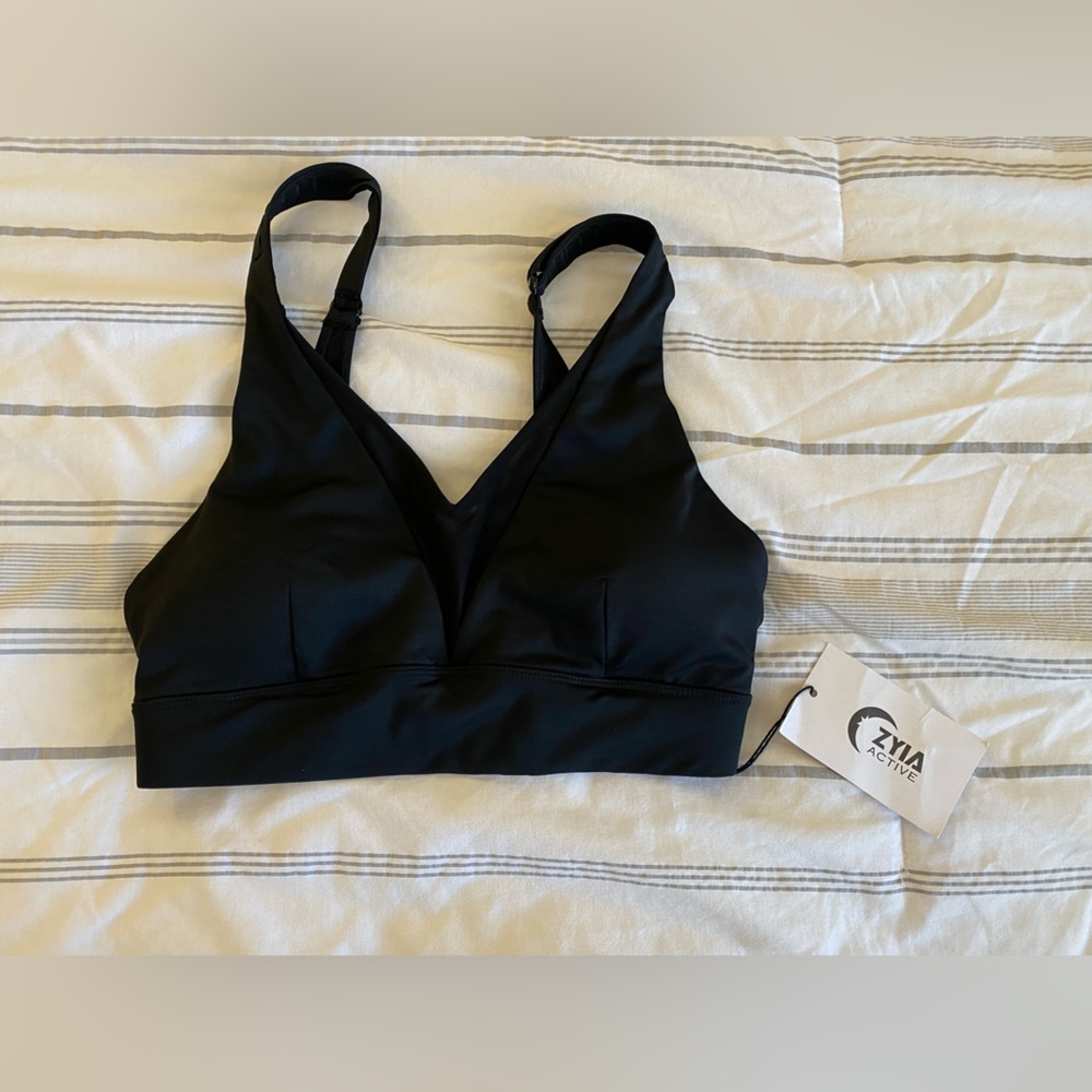 NWT! Zyia black adjustable mesh sports bra, size S